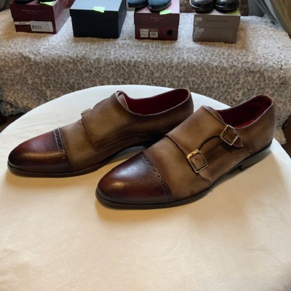 Paul Parkman Double Monkstrap Captoe Dress Shoes - Brown / Beige Suede  NIB main image 5